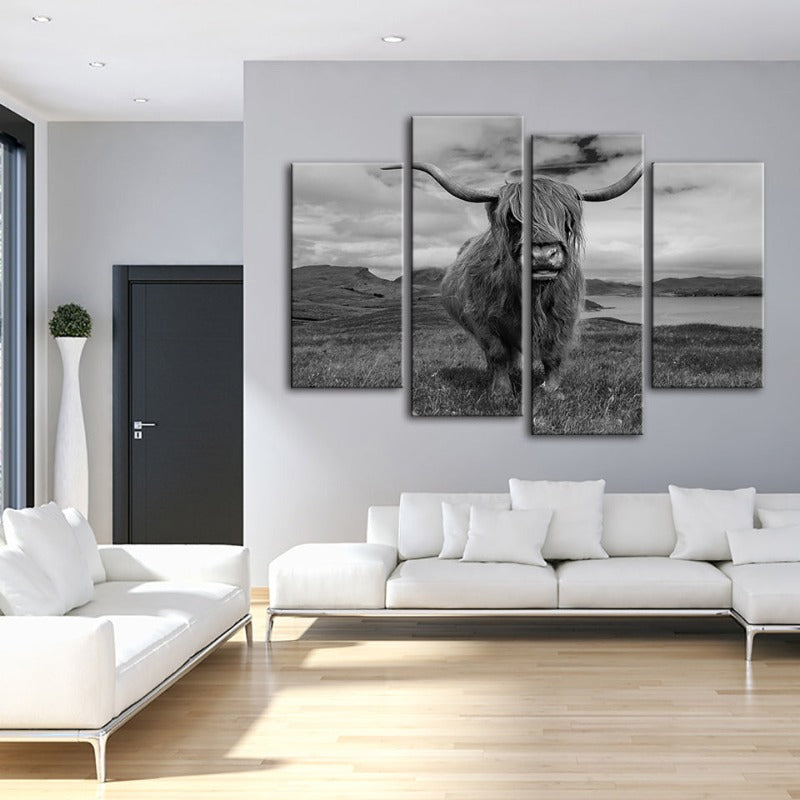 4-teilige Schwarz-Weiße Kuh - Leinwand Wandkunst Malerei | Brehn