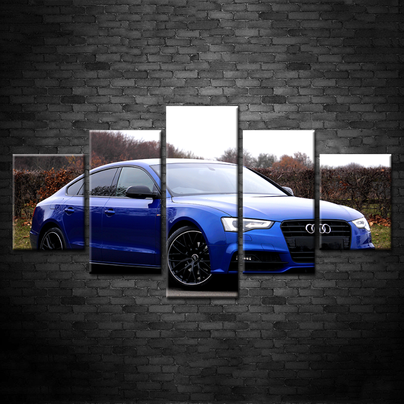 5 Stück Blau Klassische Auto - Leinwand Wandkunst Gemälde
