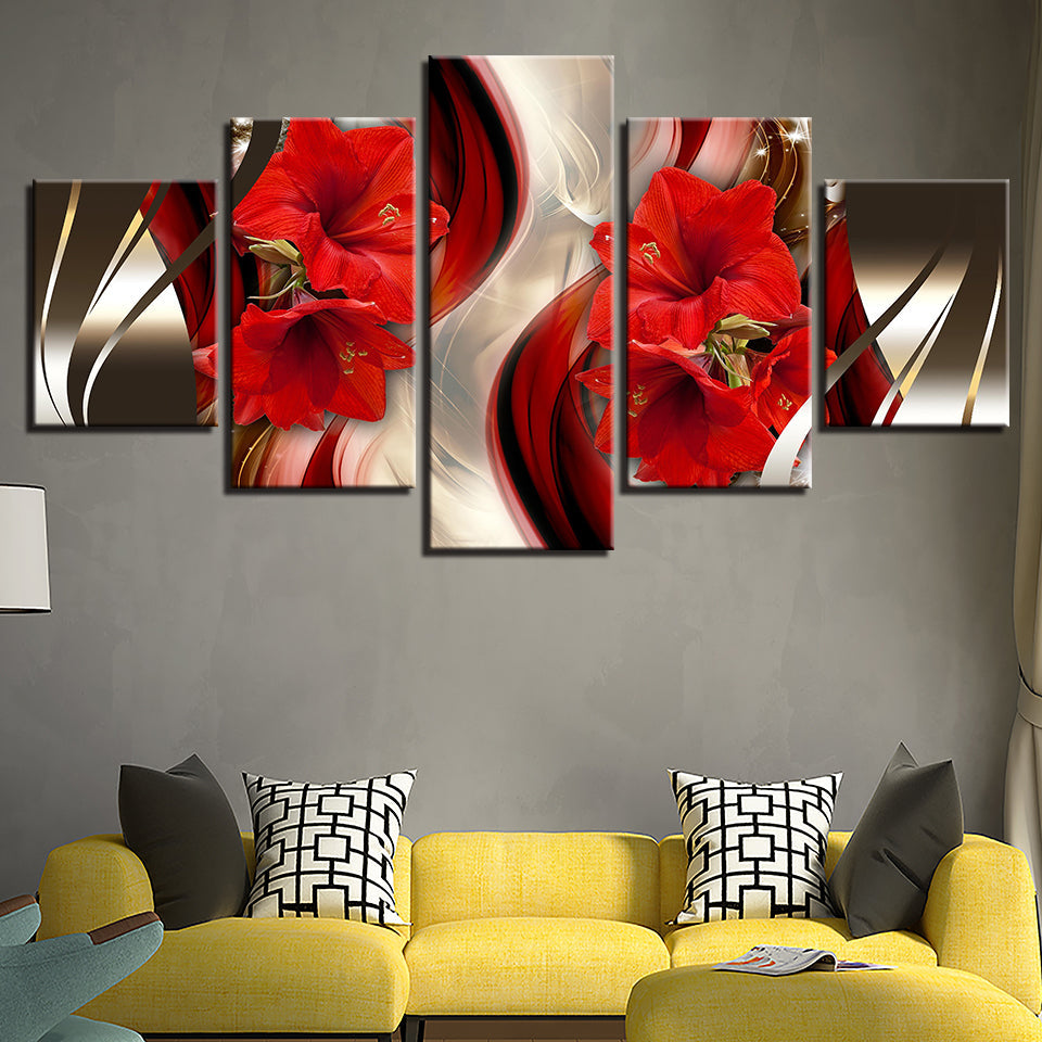 Atemberaubendes 5-teiliges Leinwandbild mit roten Amaryllis