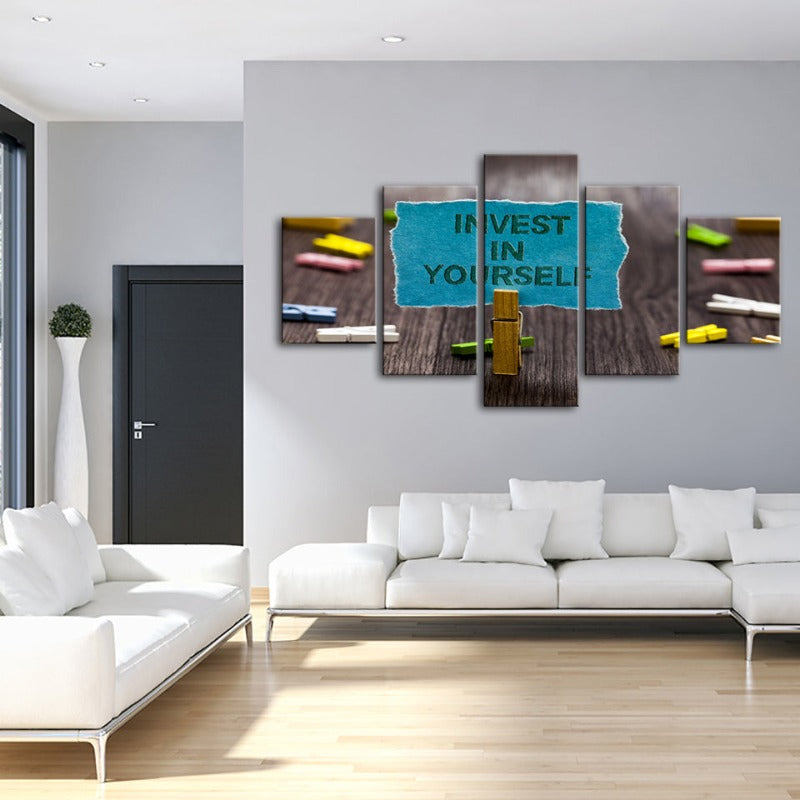 5 Stück Investiere in Dich Selbst - Leinwand Wandkunst Gemälde