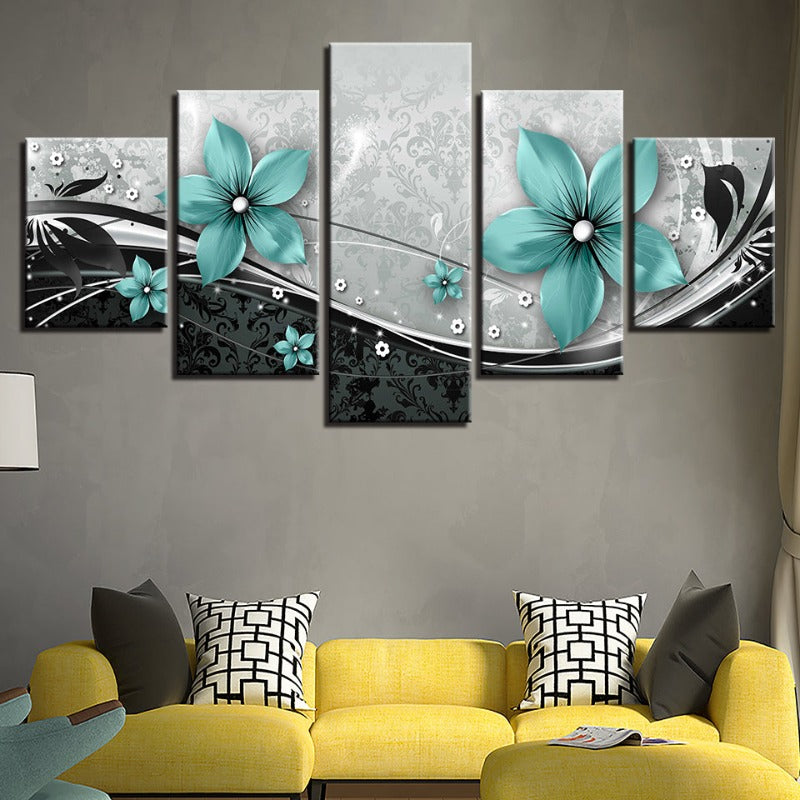 5-teilige Türkisblume - Leinwand Wandkunst Gemälde