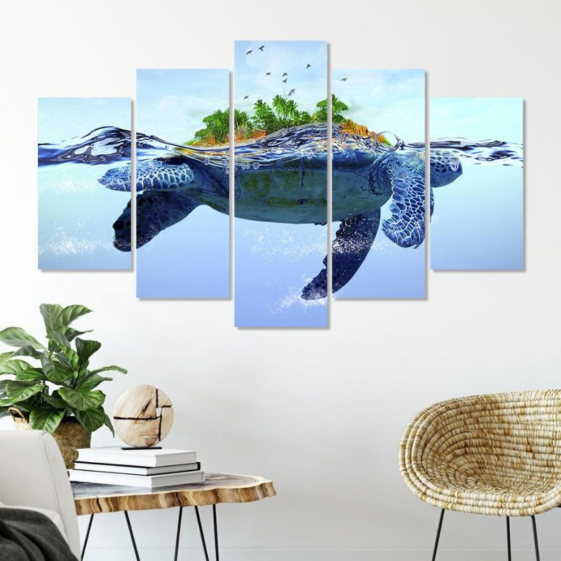 Schöne Aquatische Schildkröte - Leinwand Wandkunst Gemälde