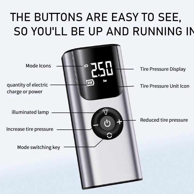 Brehn | Mini drahtloser automatischer Auto-Reifen-Luftkompressor-Pumpe