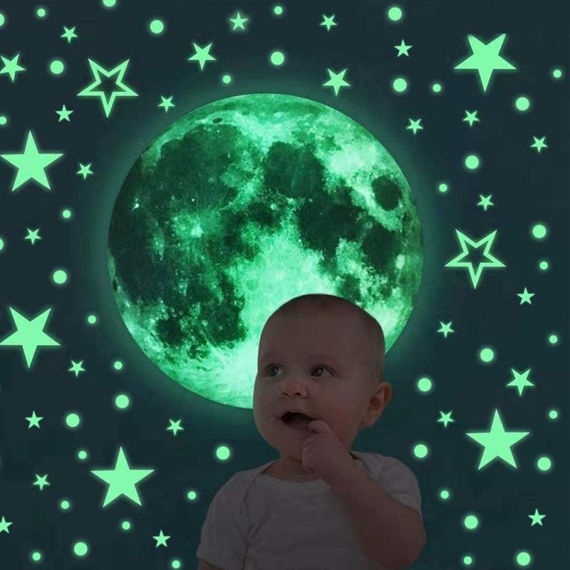 Kreativer fluoreszierender Wandaufkleber - Mond / Sterne / runde Punkte | Brehn