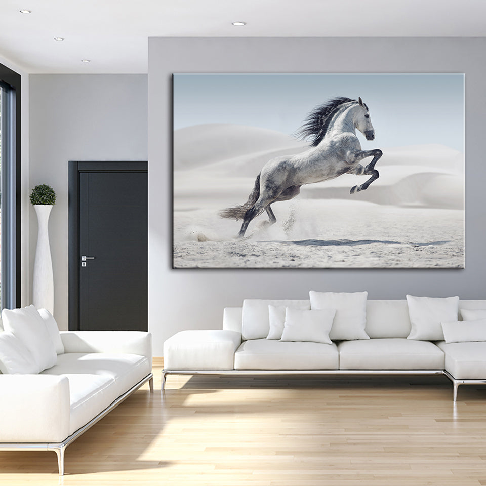 Springendes weißes Pferd - Leinwand Wandkunst Malerei