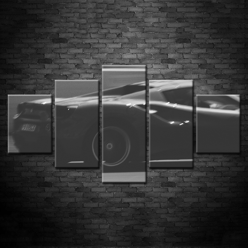 5-teilige Nahaufnahme Klassisches Schwarzes Auto - Leinwand Wandkunst Gemälde