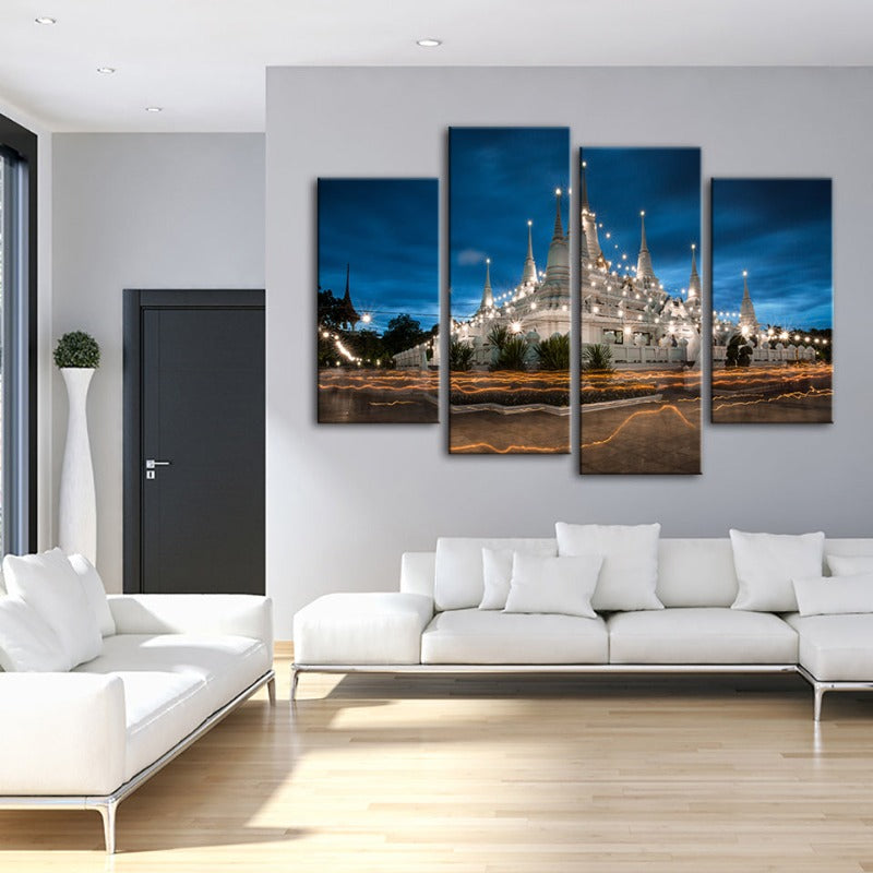 4 Stück Schönes Tempel Nacht Zeit - Leinwand Wandkunst Gemälde | Brehn