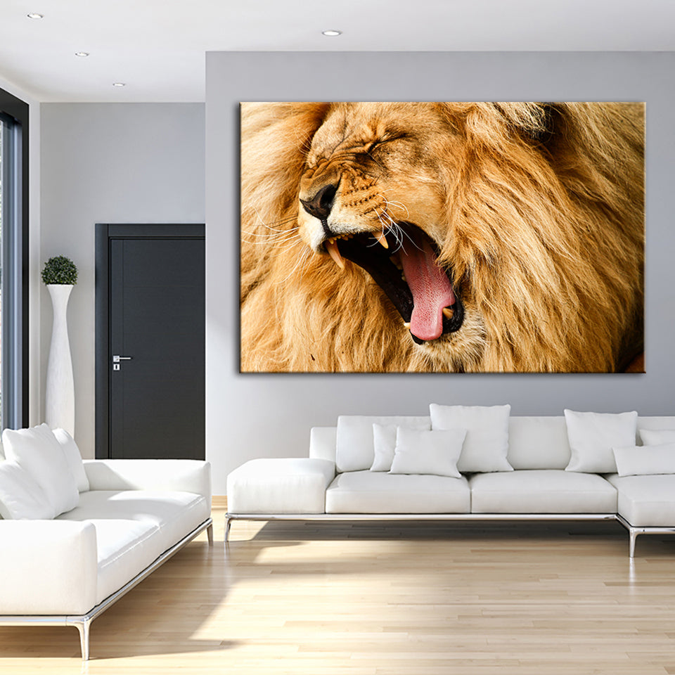 Wütender Löwe Brüllen - Leinwand Wandkunst Malerei