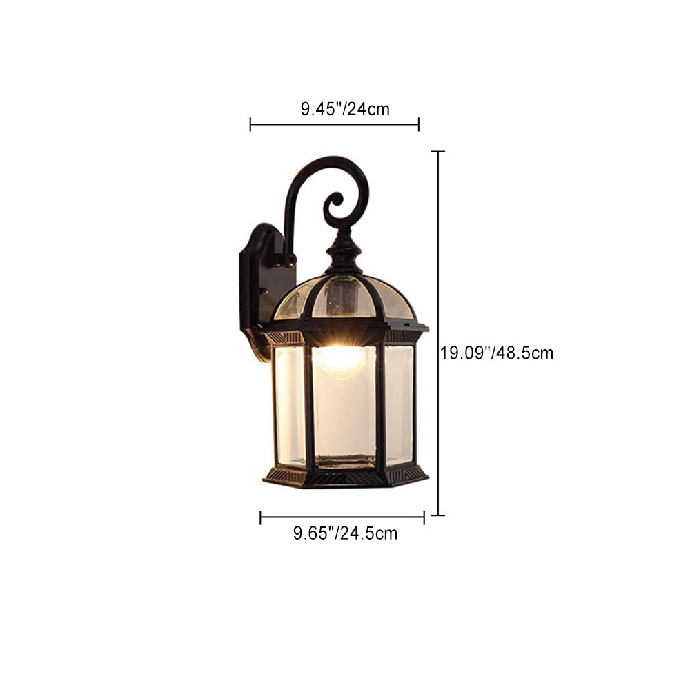 Traditioneller Vintage sechseckiger Schloss-Aluminium-Glas 1-Licht Außenwandlaterne für Garten | Brehn
