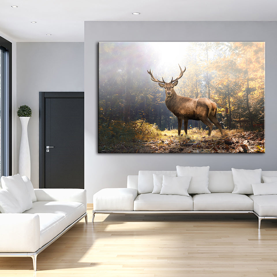 Majestätischer Hirsch Im Wald - Leinwand Wandkunst Malerei