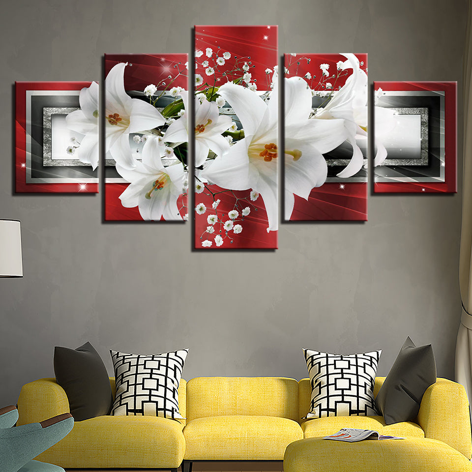 Dynamische Weiße Lilien 5 Teile - Leinwand Wandkunst Malerei