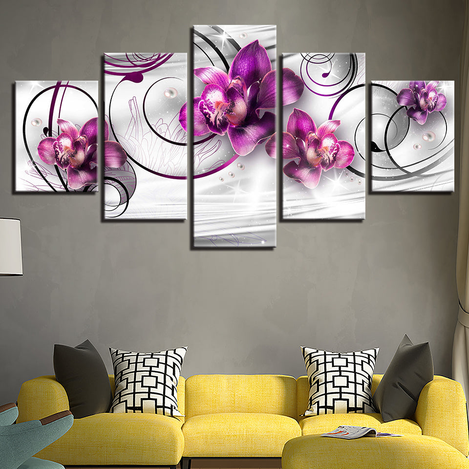 5 Stück Weiße Hintergrund lila Blume - Leinwand Wandkunst Gemälde