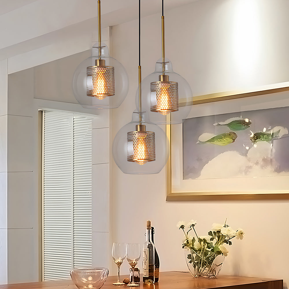 Vintage Industrie Hängelampe mit rundem Glas und Gold – LED Pendelleuchte für Esszimmer und Wohnzimmer | Brehn