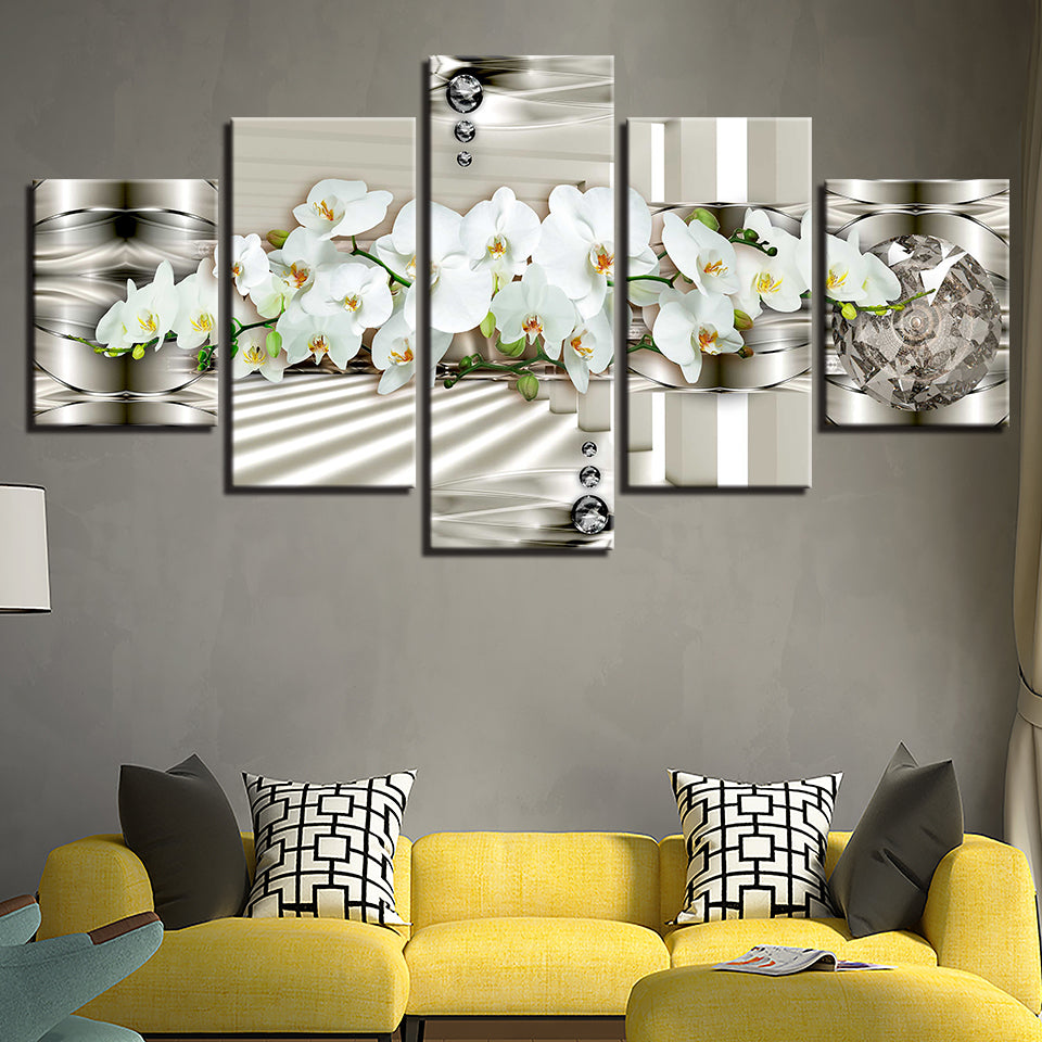 Moderne Weiße Orchideen 5-teilig - Leinwand Wandkunst Gemälde