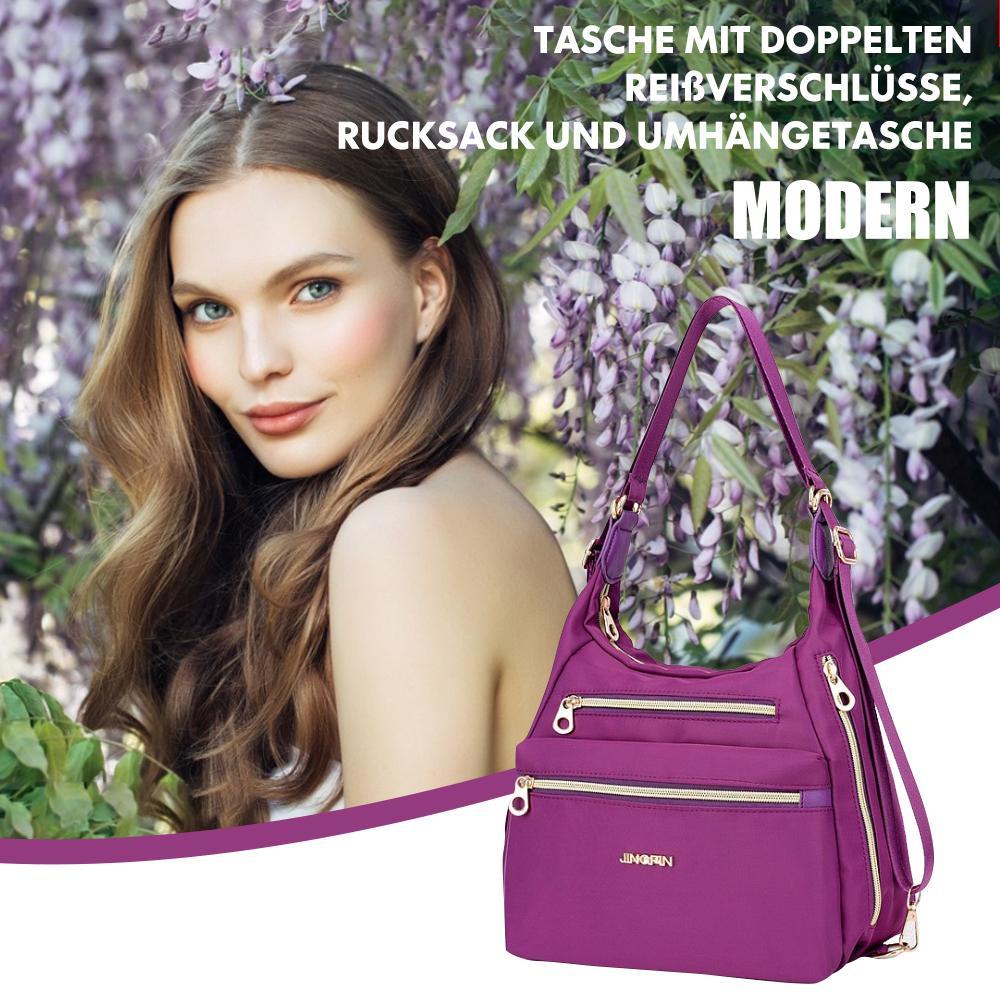 Tasche mit doppelten Reißverschlüsse, Rucksack, Handtasche und Umhängetasche | Brehn