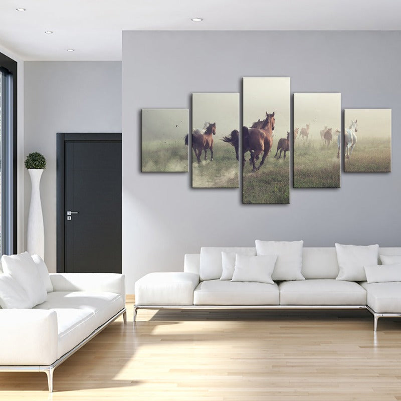 5 Stück Laufender Schwarzer Hengst - Leinwand Wandkunst Malerei