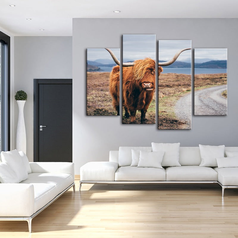 4-teilige schöne braune Kuh - Canvas Wandkunst Gemälde | Brehn