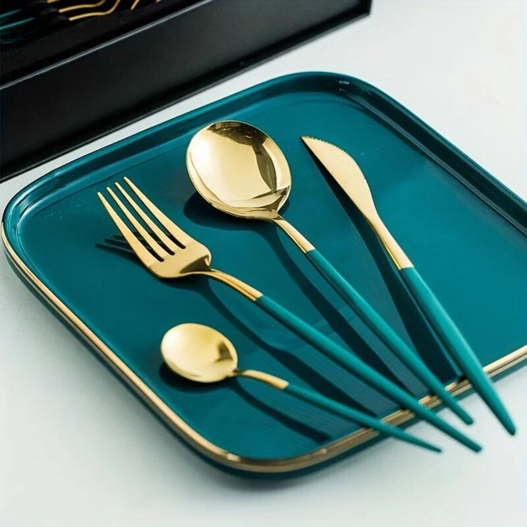 Brehn | Golden Cutlery Set Luxury – 24-teilig für stilvolles Essen Erlebnis