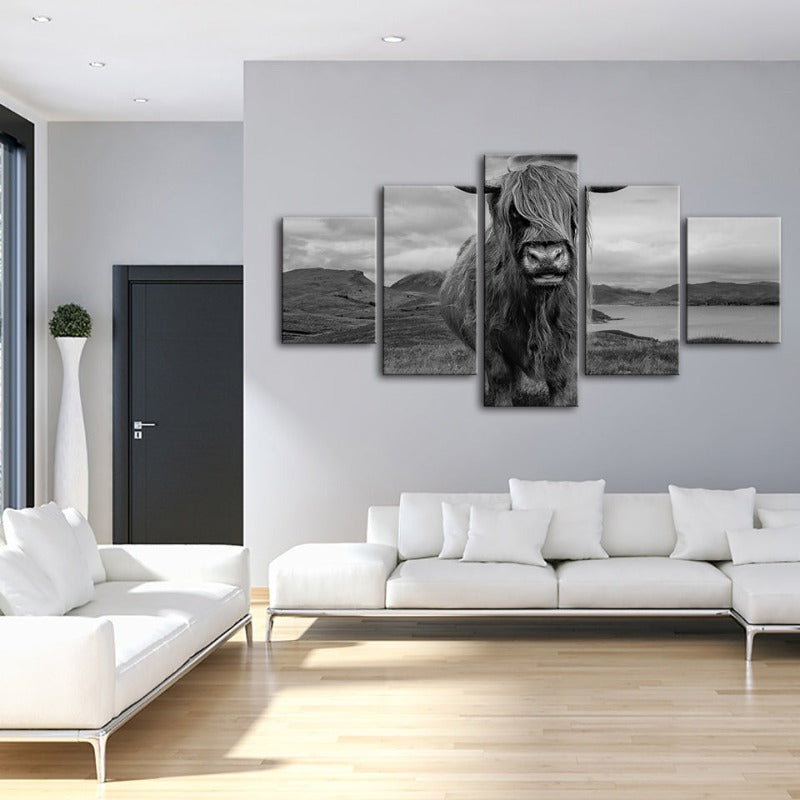5-teiliges schwarz-weißes Kuh - Leinwand Wandkunst Gemälde
