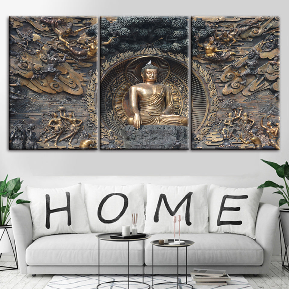 Friedliche Mahavira 3-teilig - Leinwand Wandkunst Malerei