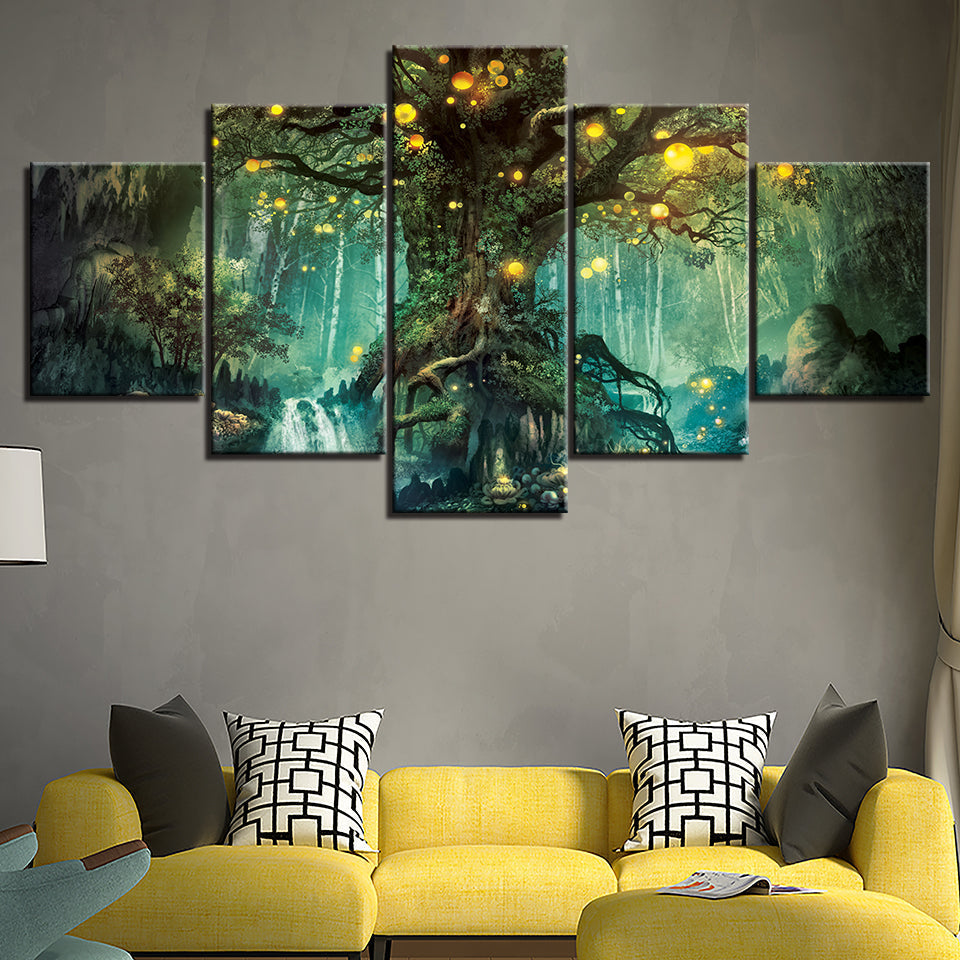 Magic Forest Trunk 5 Stück - Canvas Wandkunst Gemälde
