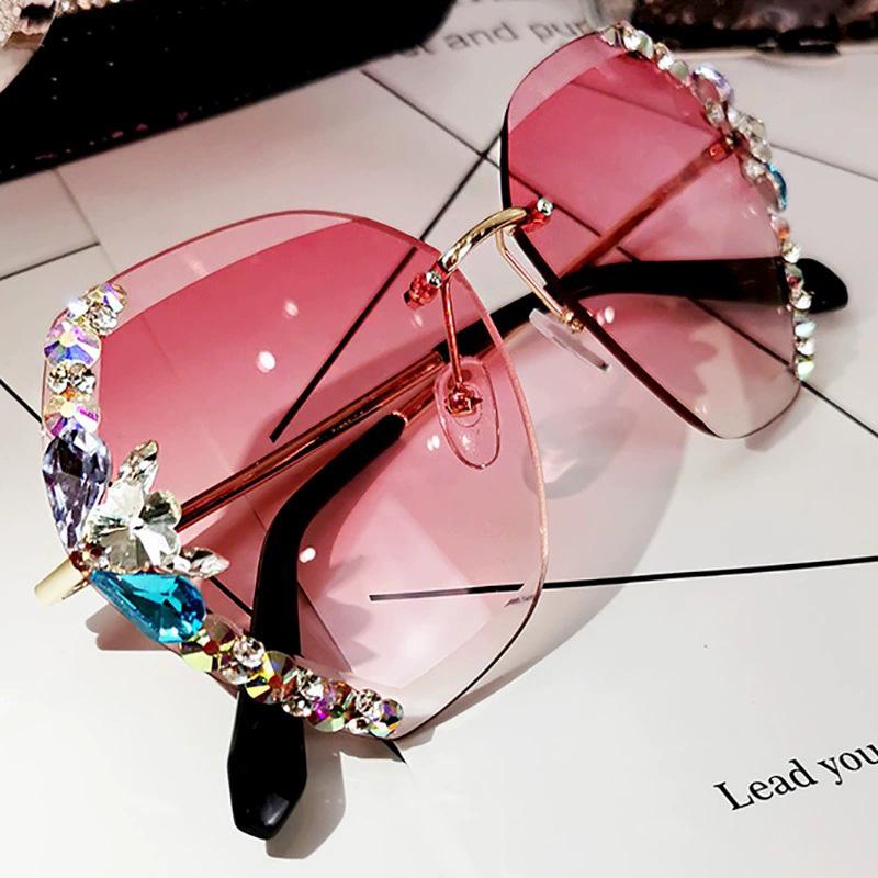 Brehn | 2022 Vintage Mode Randlose Kristall Sonnenbrille