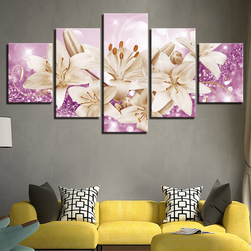 Bedazzelt Rose Gold Lilien 5 Teilig - Leinwand Wandkunst Gemälde