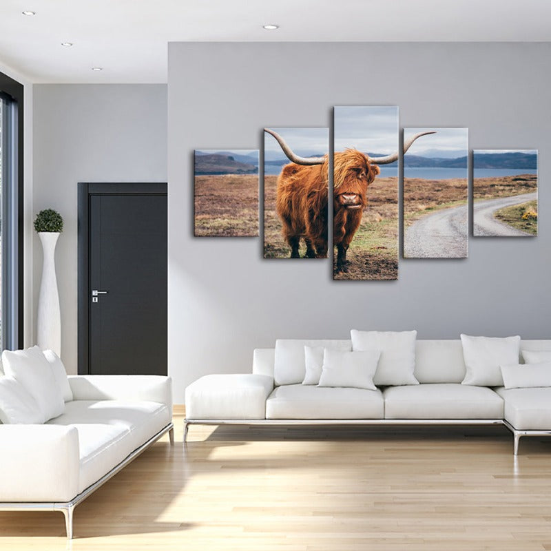 5 Stück Schöne Braune Kuh - Leinwand Wand Kunst Malerei