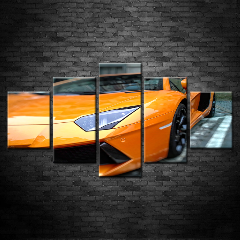 5-teilige Nahaufnahme Gelbe klassische Auto - Leinwand Wandkunst Gemälde