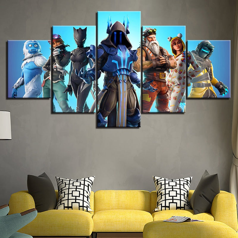 Fortnite Battlegrounds: 5teilige Leinwand Wandkunstset - Wasserdicht, UV-geschützt, hochauflösende Drucke