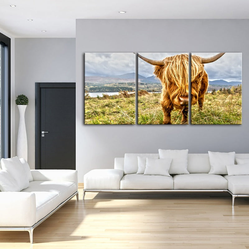 Niedliches Wildes Kuh-Canvas Wandkunst Gemälde 3 Teile