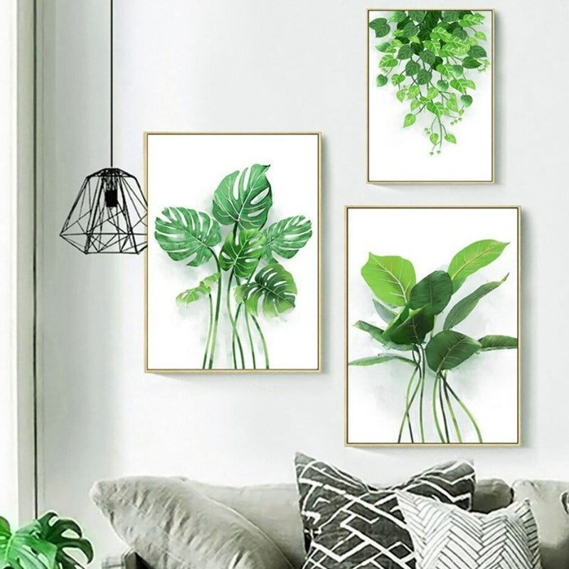 Nordic Green Refresh Minimalistische Blätter - Leinwandbild