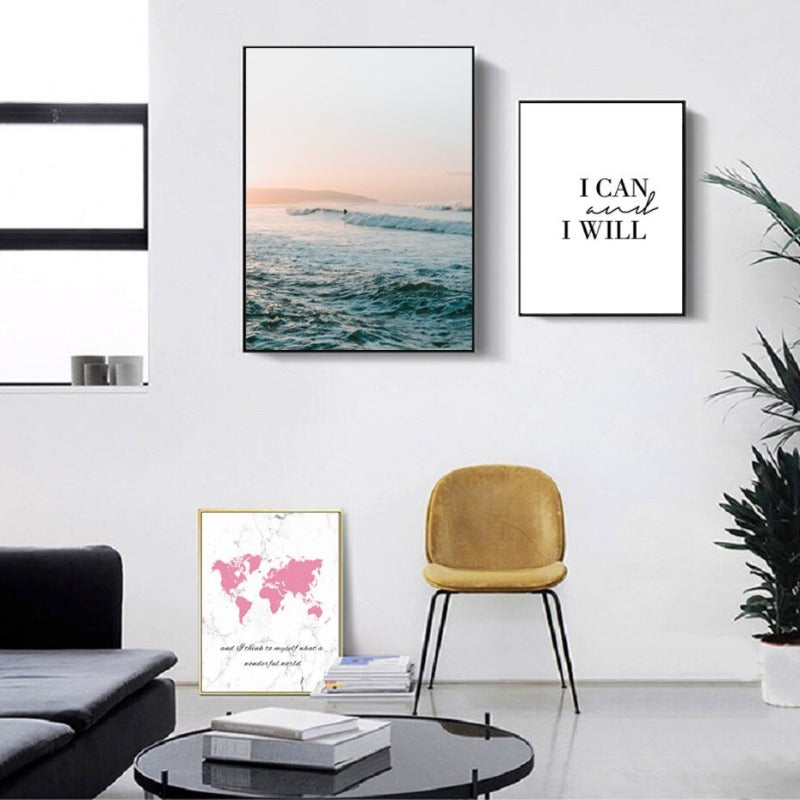 Weltkarte „Ich kann und ich werde“ – Leinwandbild