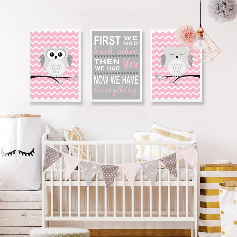 Baby Pink Eule - Leinwand Wandkunst Gemälde