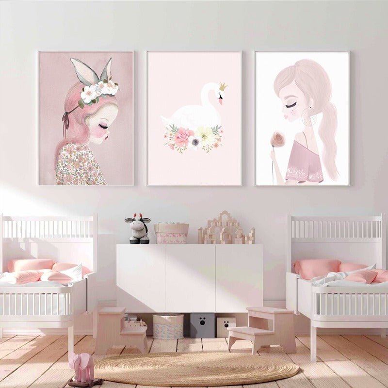 Süßes rosa Einhorn-Mädchen - Leinwandbild