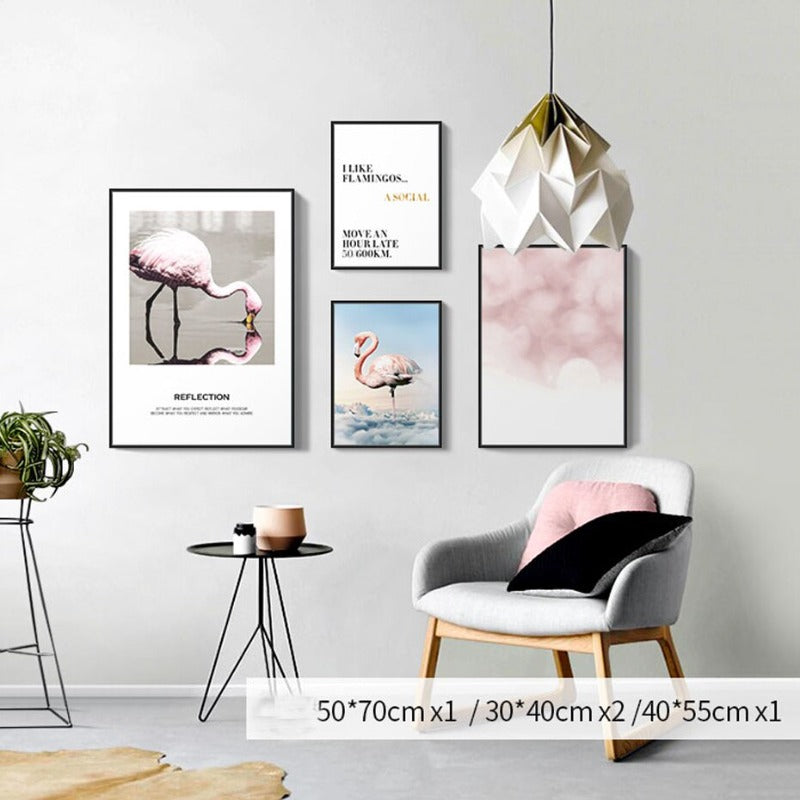 Flamingo In Landschaft - Leinwandwandkunstmalerei
