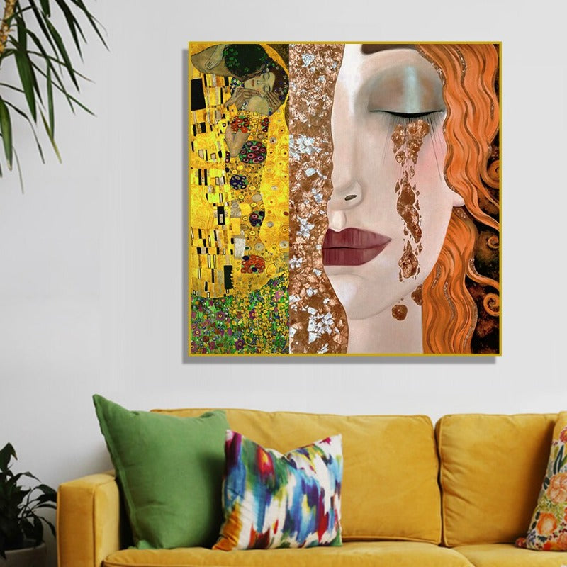 Gustav Klimt Goldene Tränen und Kuss Mädchen - Leinwand Wandkunst Gemälde