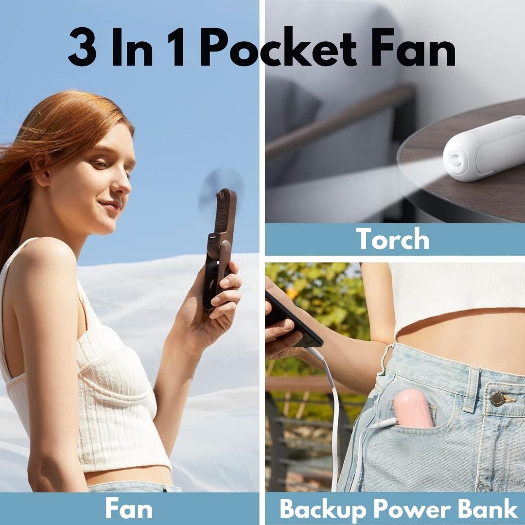 3 In 1 Handheld Mini Ventilator | USB Wiederaufladbar, Faltbares Design & Ideal für Reisen, Camping und Outdoor-Aktivitäten | Brehn