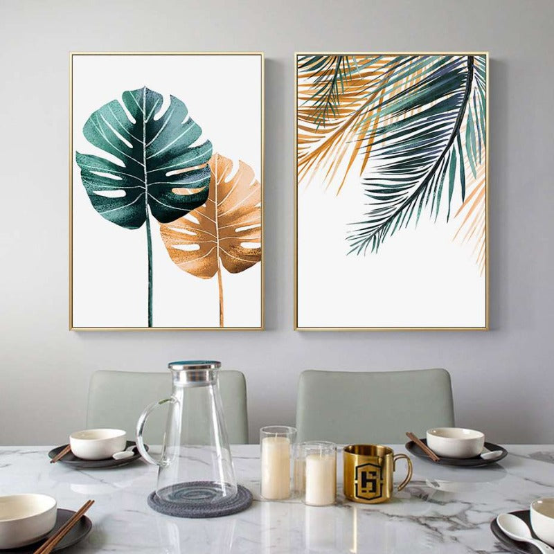 Modern tropische Pflanzen Blätter Druck Poster - Leinwand Wandkunst Malerei