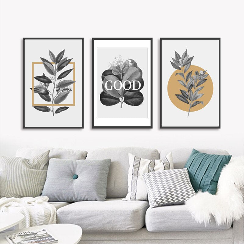 Graue Blumen Geometrische Nordische Drucke Poster - Leinwand Wandkunst Malerei