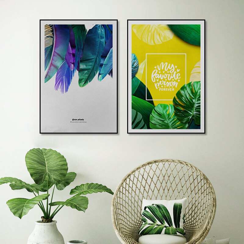 Grüne Pflanzen Blätter Bunt - Leinwand Wandkunst Gemälde