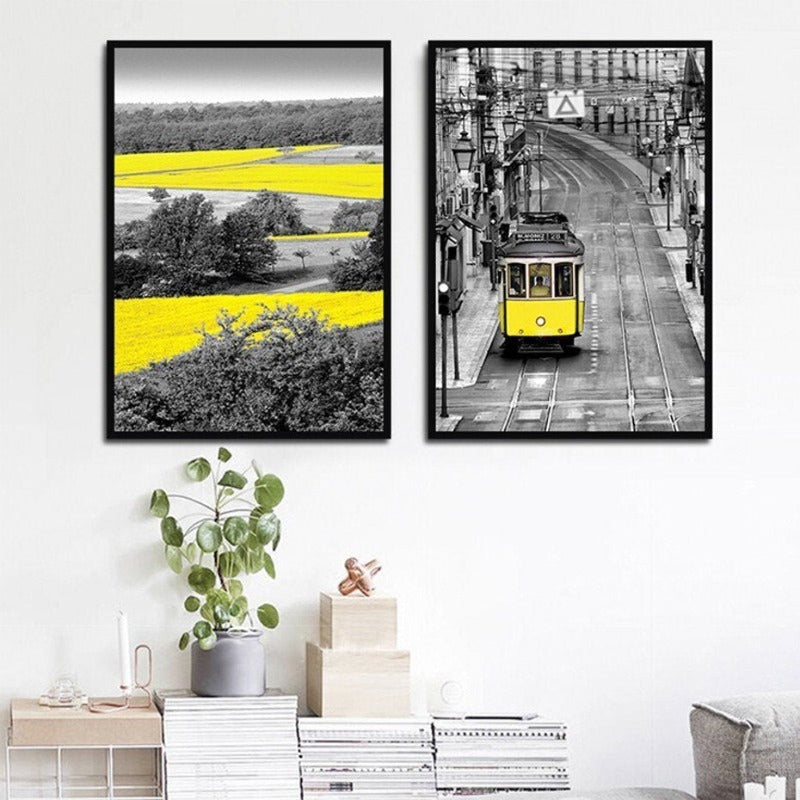 Vintage-Stadtlandschaft-Poster und -Druck in Gelb