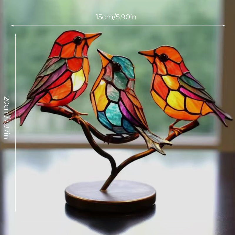 Vögel auf Ästen Gefärbte Acrylornamente, Doppelseitiger Mehrfarbiger Stil | Brehn