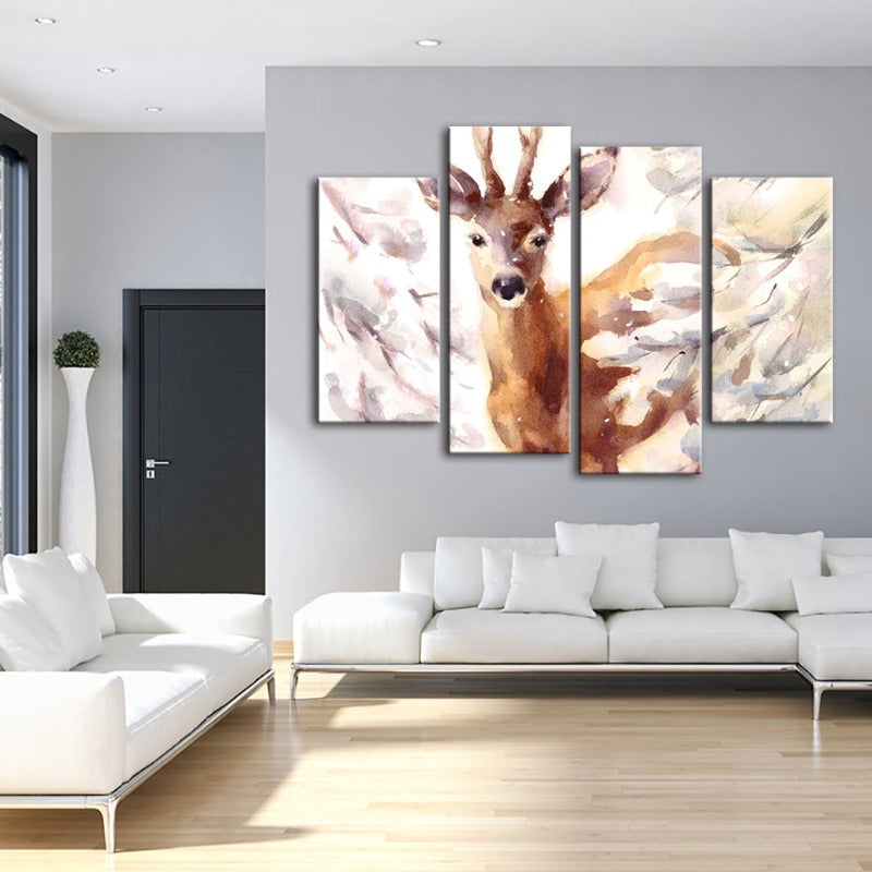 4 Stück Jung Elegante Reh - Leinwand Wandkunst Malerei