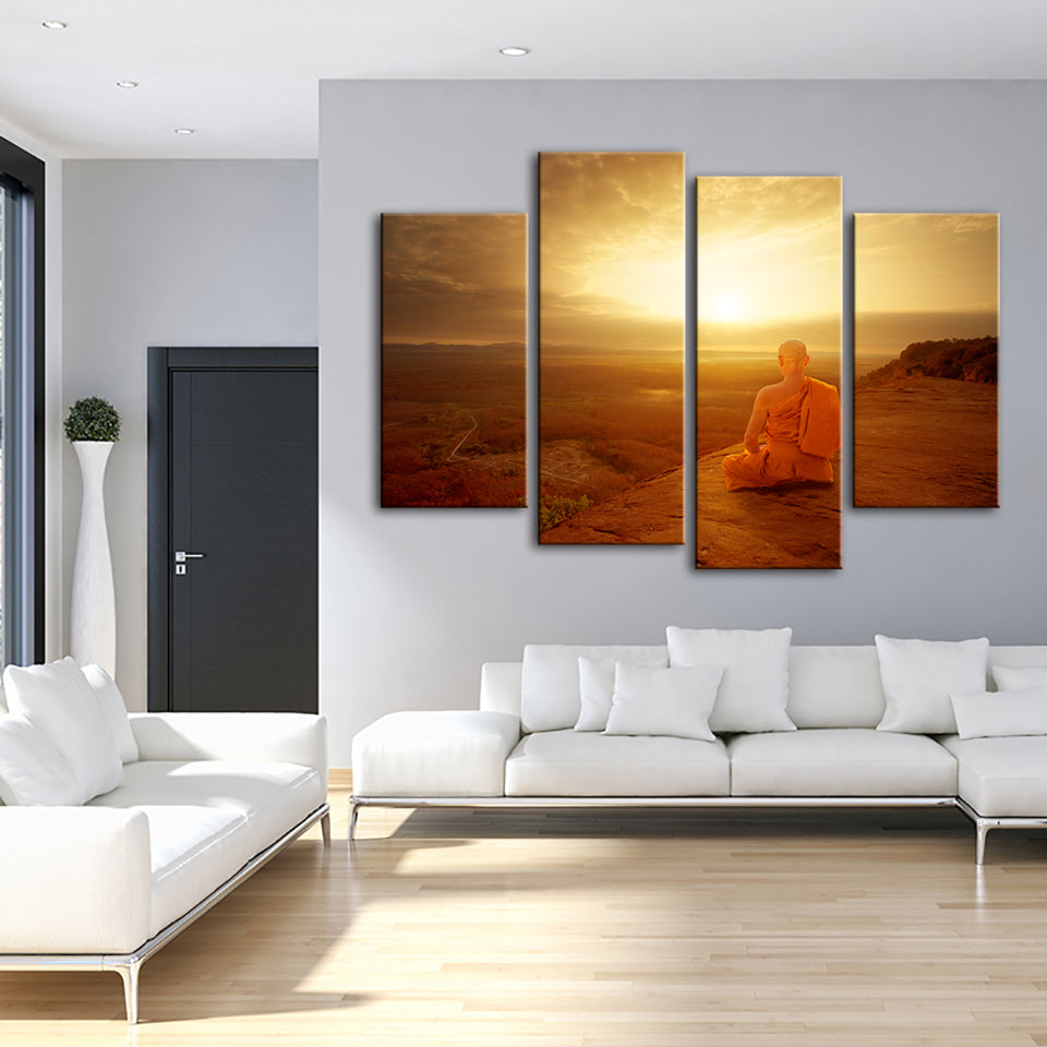 Warmer Morgen, 4-teiliges Leinwandbild