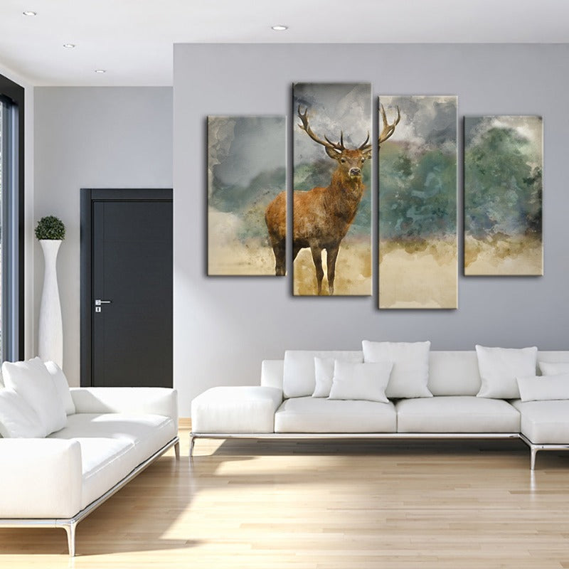 4-teilige Aquarell Ebenholz Hirsch - Leinwand Wandkunstmalerei