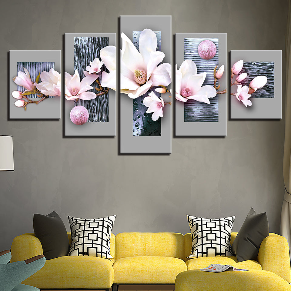 Elegante Babyrosa Magnolien 5 Teile - Leinwand Wandkunst Gemälde