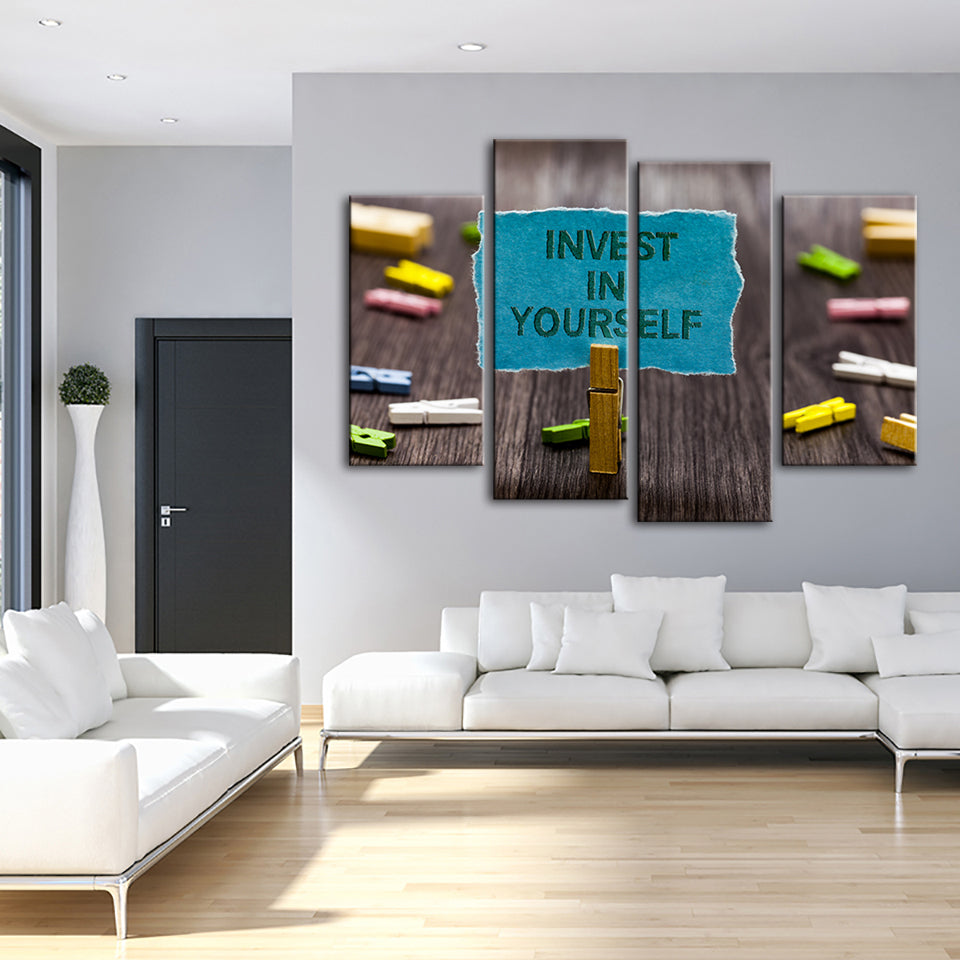 Investiere in dich selbst 4-teilig - Leinwand Wandkunst Malerei