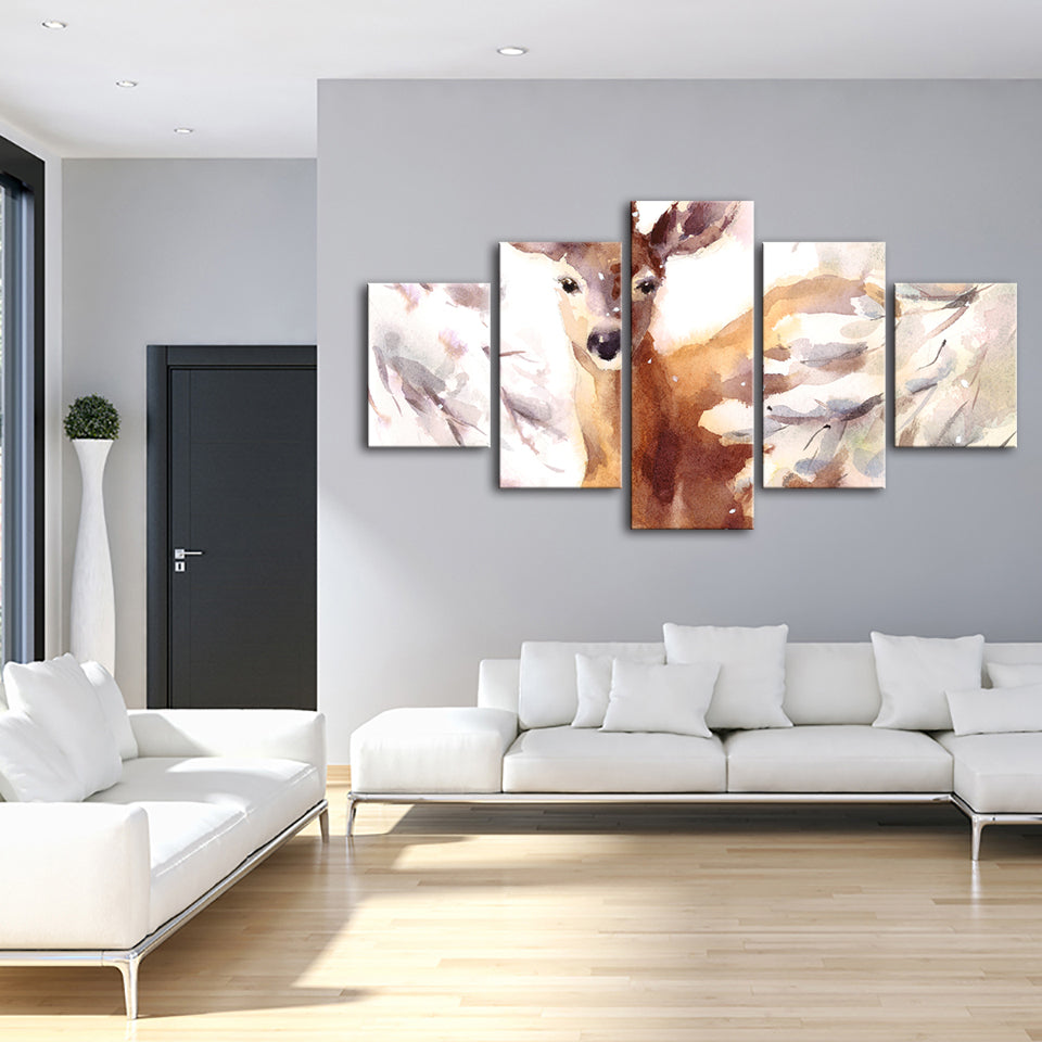 5 Stück Jung Eleganter Hirsch - Leinwand Wandkunst Malerei