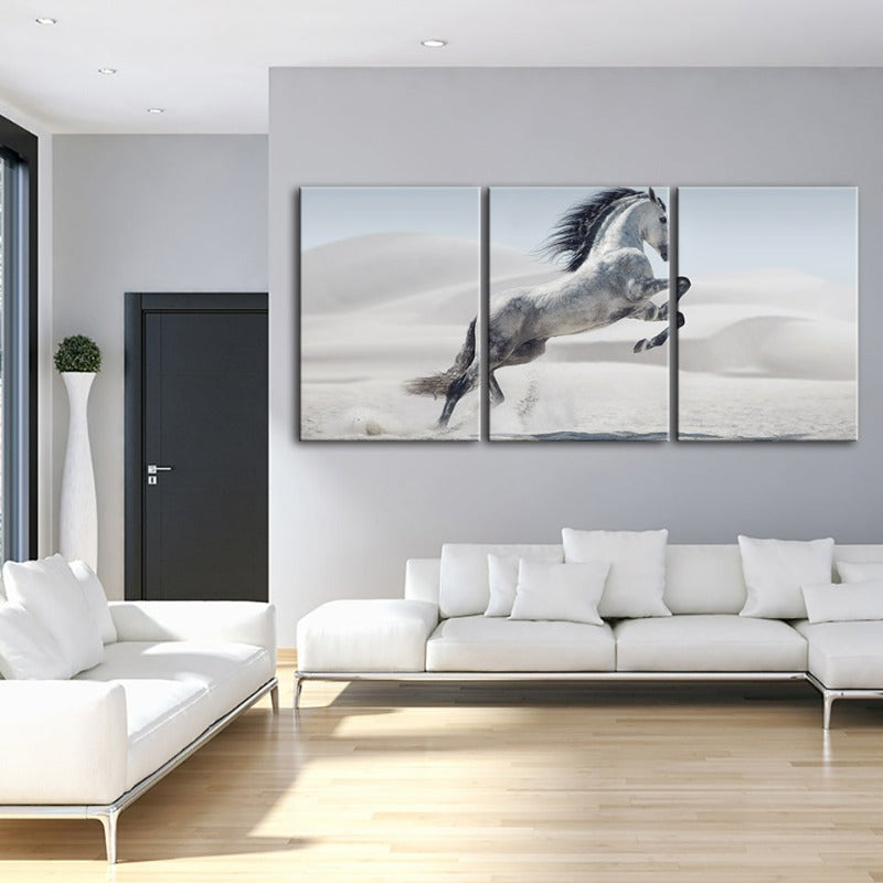 Springendes Weißes Pferd-Leinwand Wandkunst Gemälde 3 Stücke